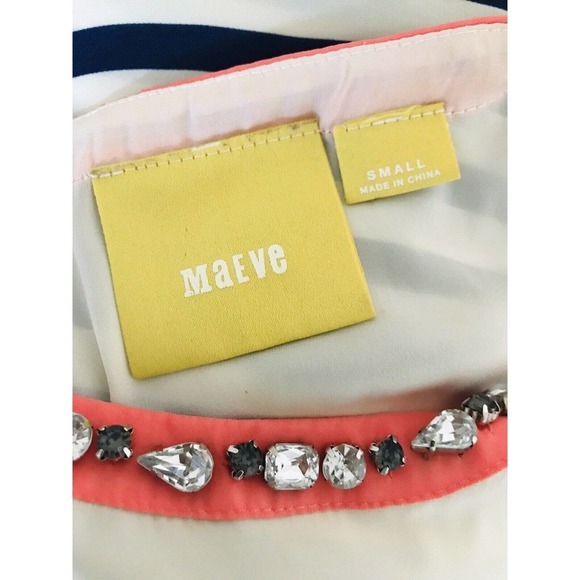 Anthropologie | Maeve Jewel Collar Women SM White Red Striped Top Short Sleeve - Picture 9 of 10